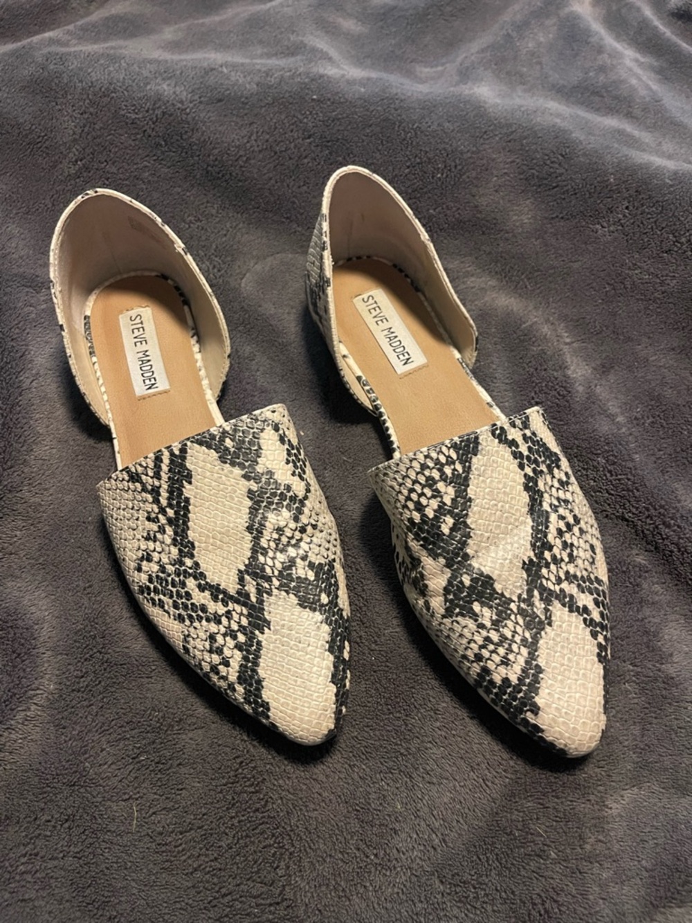 Steve Madden Snake-Print D'Orsay Flats in Beige and Black